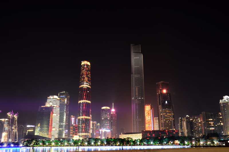architecture, financial district, illuminated, nature, guangzhou, built structure, china, urban skyline, sky, tower, modern, night, office building exterior