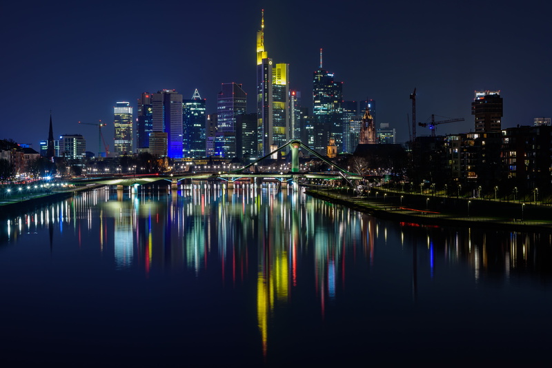 urban, bridge - man made structure, water, connection, skyscraper, landscape, nighttime, waterfront, reflection, citylights, infrastructure, tower, 5K