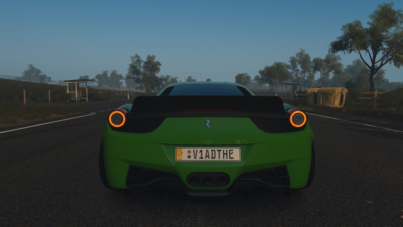 city, outdoors, mode of transportation, sign, car, green color, text, communication, nature, tree, 4K, sky, no people, number, Forza Games, land vehicle