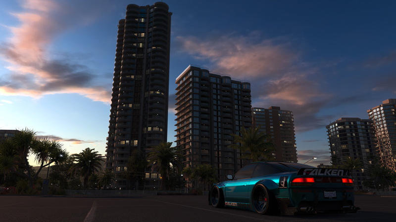 tall - high, modern, skyscraper, tree, no people, nature, office building exterior, building exterior, plant, land vehicle, built structure, Forza Games