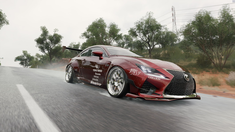 wheel, day, transportation, speed, land vehicle, road, Lexus RCF, tree, mode of transportation, motion, 4K, sky, forza horizon 3, Forza Horizon, travel