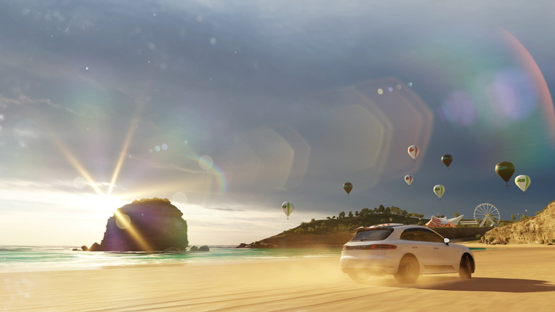 sky, transportation, 1080P, scenics - nature, rainbow, sea, outdoors, day, sun, water, video games, car, forza horizon 3, nature, videographer, motor vehicle