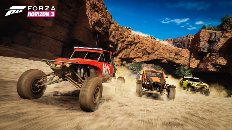 Windows, Forza Horizon 3, speed, E3 2016, solid, motion, on the move, land, motor vehicle, extreme, rock, sign, racing, rock formation, road, mountain