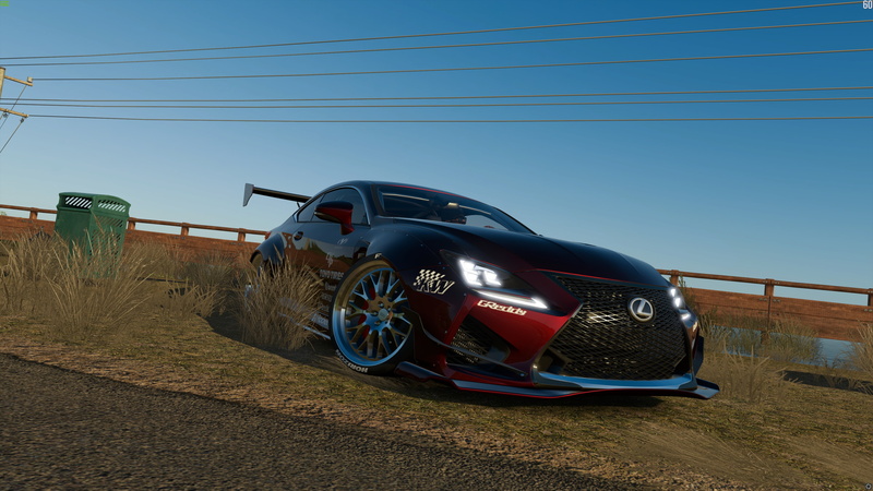 wheel, no people, retro styled, Lexus RCF, car, electricity, sky, land, widebody, clear sky, forza horizon 3, road, 4K, blue, motor vehicle, mode of transportation
