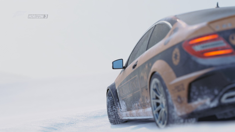 forza horizon 3, motor vehicle, wheel, transportation, communication, travel, video games, copy space, sky, selective focus, car, land vehicle, winter