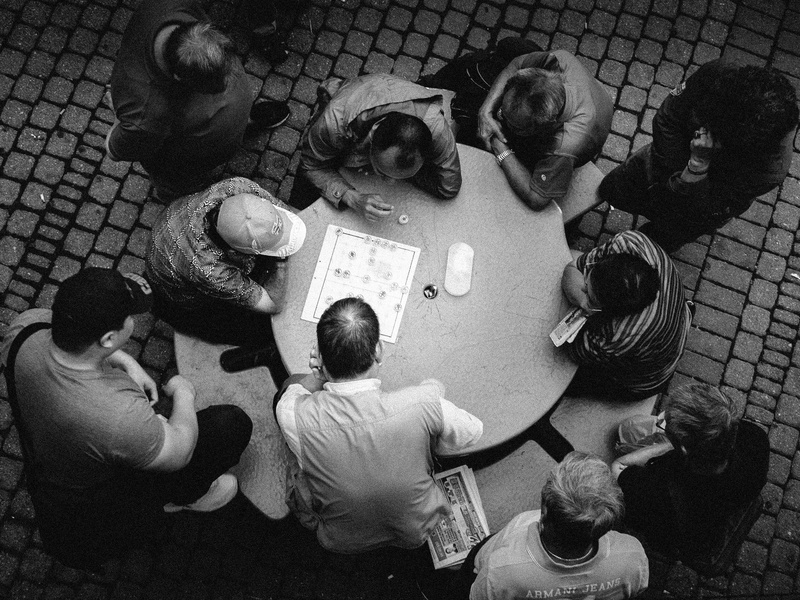 lookdown, rear view, casual clothing, group, leisure activity, chinatown, toronto, street, women, group of people, sitting, togetherness, day, overhead