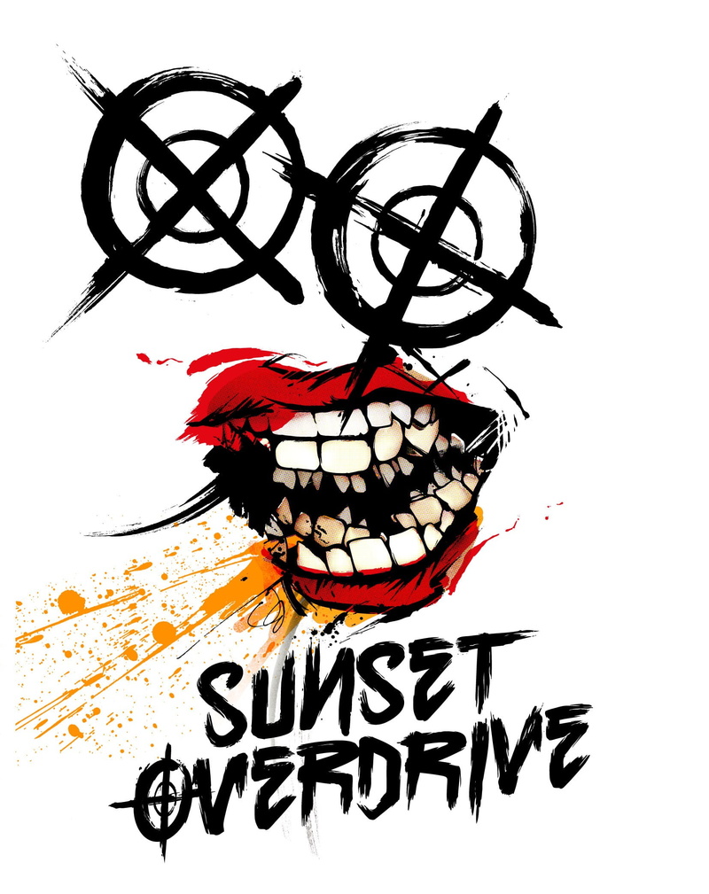 art and craft, Sunset Overdrive, logo, 1080P, pattern, white color, no people, multi colored, black color, studio shot, text, white background, communication