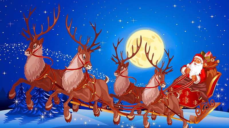 reindeer, sky, 1080P, animal wildlife, animal representation, deer, group of animals, blue background, animal themes, domestic animals, night, christmas