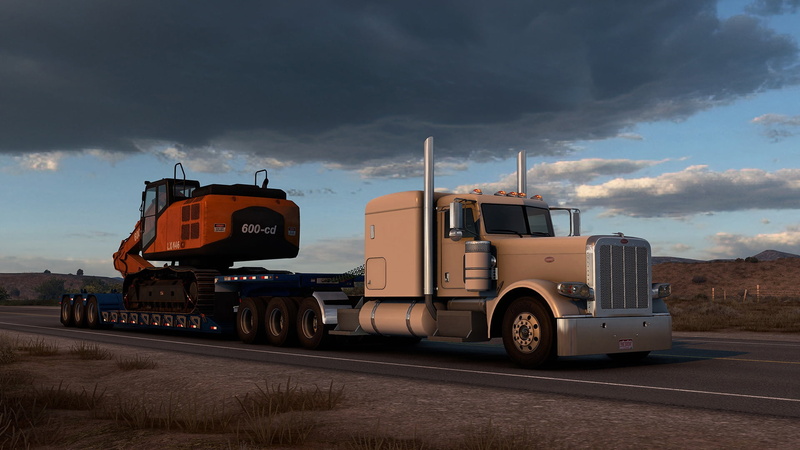 the game, Peterbild 389, the sky, USA, SCS Software, background, clouds, 1080P, ATS, эксковатор 600 cd, excavator, American Truck Simulator, asphalt, color