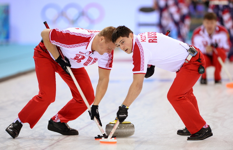 stone, The XXII Winter Olympic Games, BOSCO, brush, friction, Sochi 2014, Russia, sochi 2014 olympic winter games, 4K, ice, men, Curling, Alexander Kozyrev