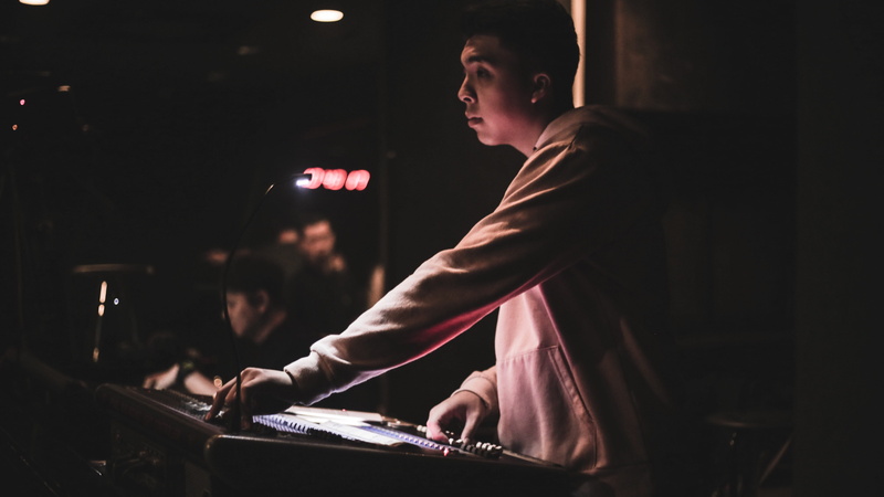 musician, human, sport, man, night, occupation, piano, young men, skill, men, standing, concentration, music, pink, side view, young adult, performer, arts culture and entertainment