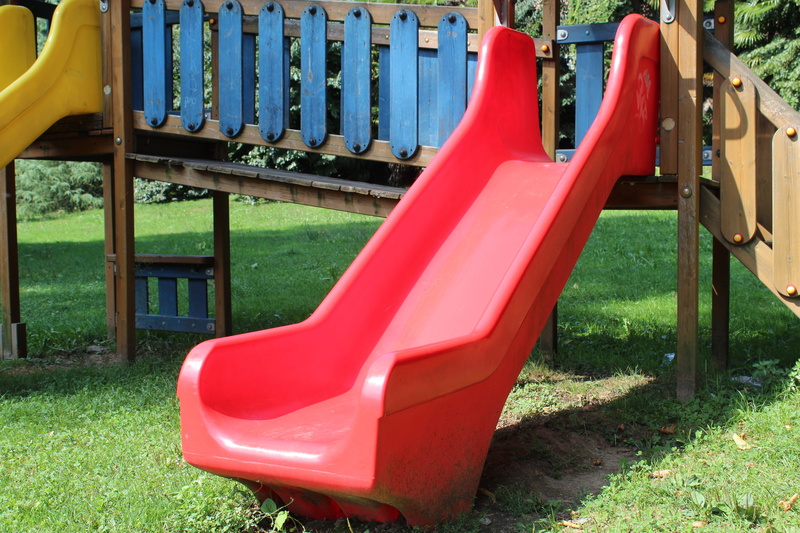day, park - man made space, plant, slide, field, kids game, absence, nature, grass, games, fun, land, park, outdoors, red, children, game, 5K, holidays