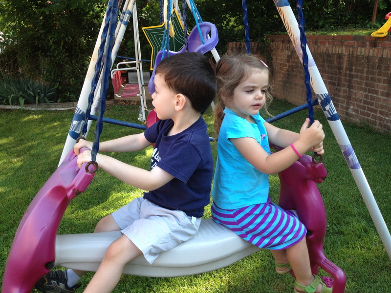 daytime, females, full length, casual clothing, playing, outdoors, togetherness, play, boys, real people, childhood, sibling, outdoor play equipment, fun