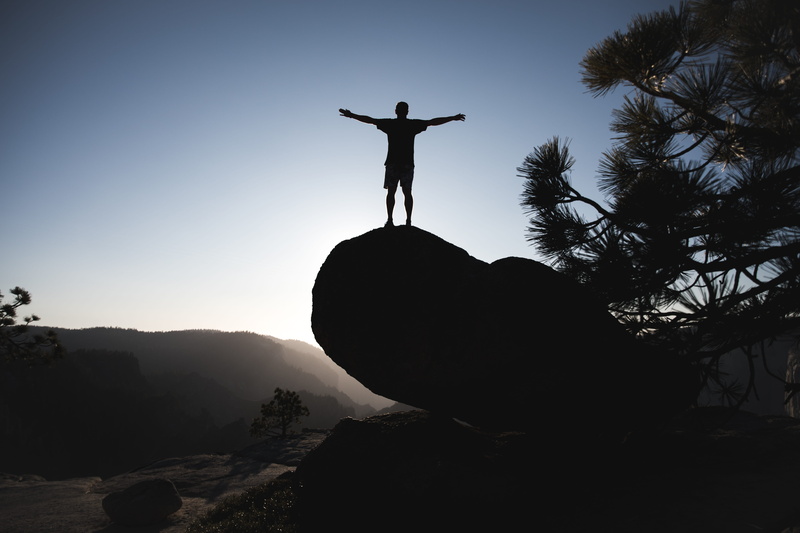 one person, nature, hike, human arm, man with arms out, limb, short, lifestyles, tree, freedom, silhouette, arms outstretched, tranquil scene, boulder