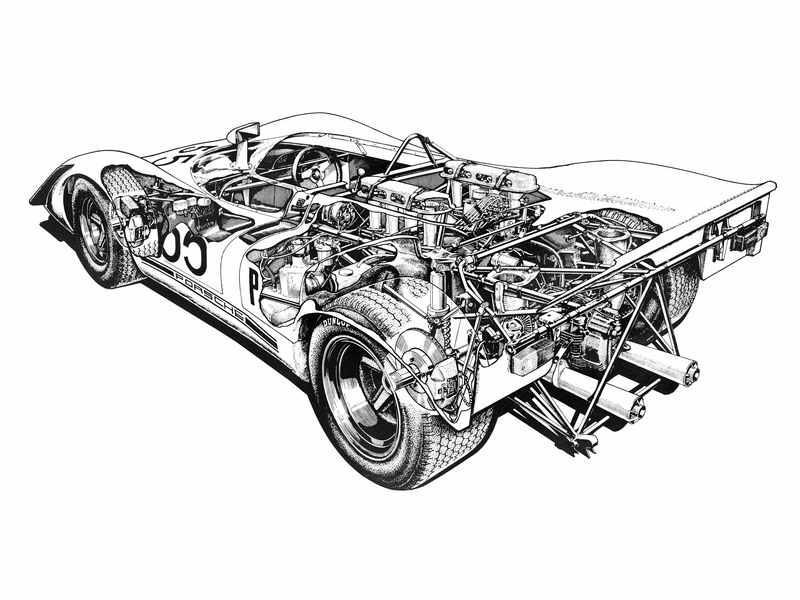 cutaway, car, porsche, spyder, 908-2, classic, race, 2K