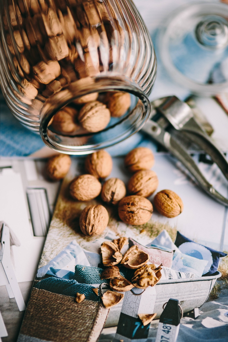 healthy eating, glass - material, homemade, snack, bowl, fit, healthy, table, wellbeing, musli, walnut, still life, preparation, freshness, nuts, container