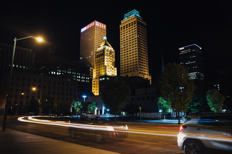 light streak, speeding, city, built structure, mode of transportation, downtown, city life, tulsa, long exposure, urban, 5K, tower, car, building exterior