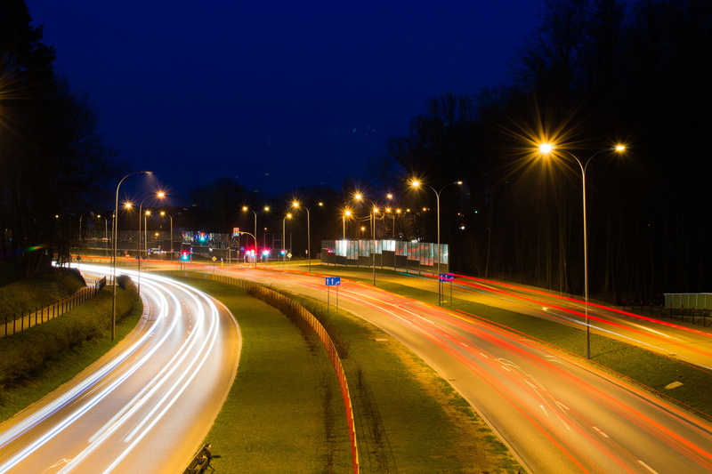 street, cityscape, long-exposure, urban Scene, speed, light, dusk, 2K, vehicle light, light streaks, multiple lane highway, illuminated, plant, outdoors