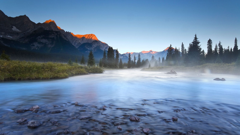 outdoors, flowing, idyllic, river, power in nature, rock, tranquility, elk, mountain, mountain range, day, beauty in nature, canada, 1080P, no people