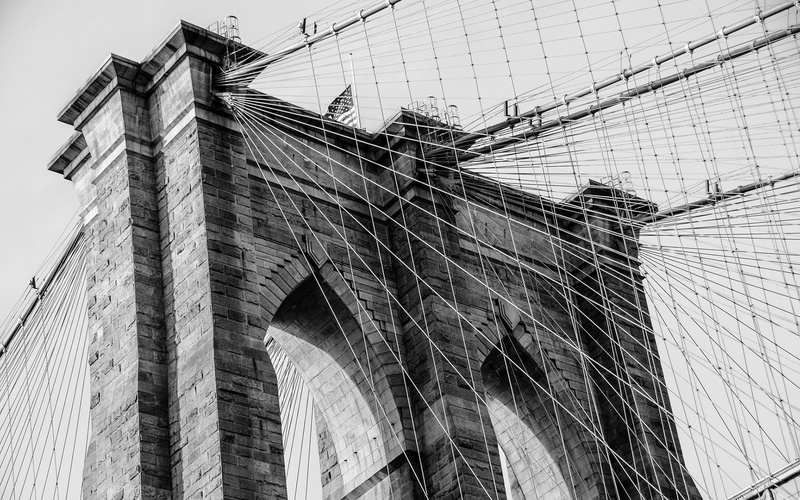 monochrome, 1080P, Brooklyn, bridge, New York City, architecture