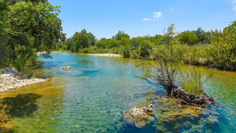 usa, landscape, river, rocks, 2K, nature, trees, frio, clear, texas, hd, gravel, water, green