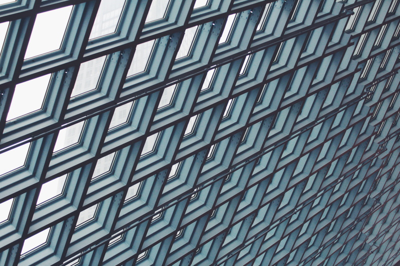 geometric shape, teal, glass - material, ceilings, window, office building exterior, full frame, shape, low angle view, building, illustration, white, architecture