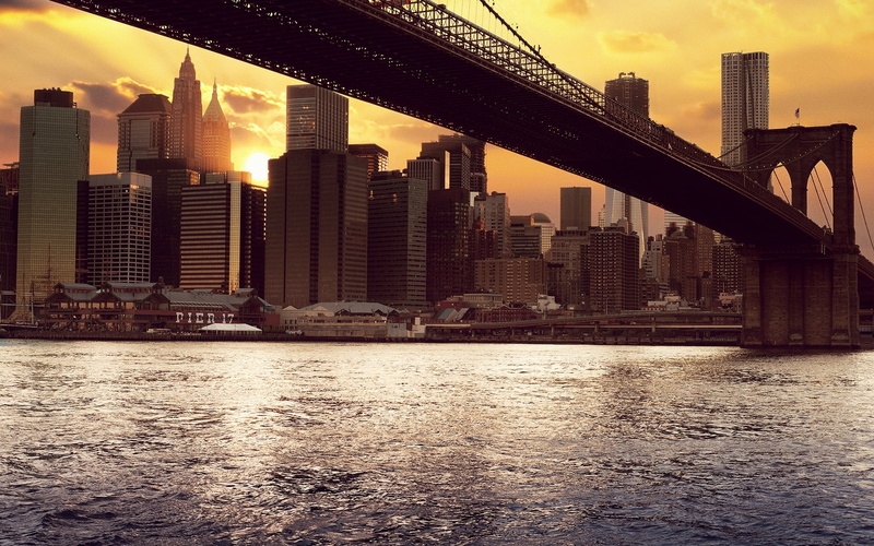 landscape, suspension Bridge, night, illuminated, famous Place, dusk, panoramic, financial District, tall - high, office building exterior, outdoors, brooklyn Bridge