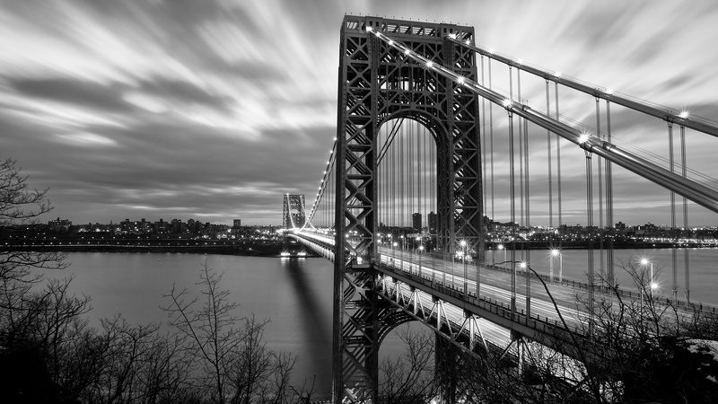 George Washington Bridge, 4K, city, monochrome, bridge, New York City