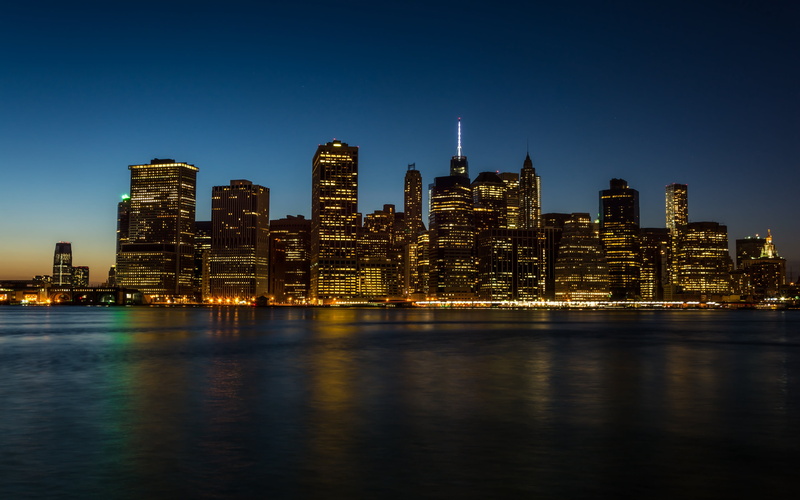 NYC, cityscape, skyscrapers, city ​​lights, water, buildings, coast, metropolis, Manhattan, 4k ultra hd background, " New York City", reflection, "Hudson river"