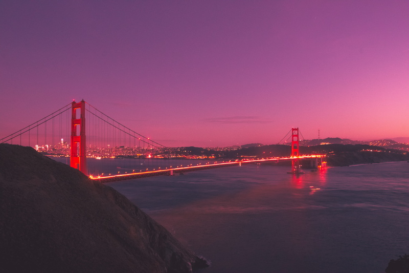 travel destinations, evening, illuminated, outdoors, bridge - man made structure, sea, golden, architecture, bridge, sky, san francisco, suspension bridge