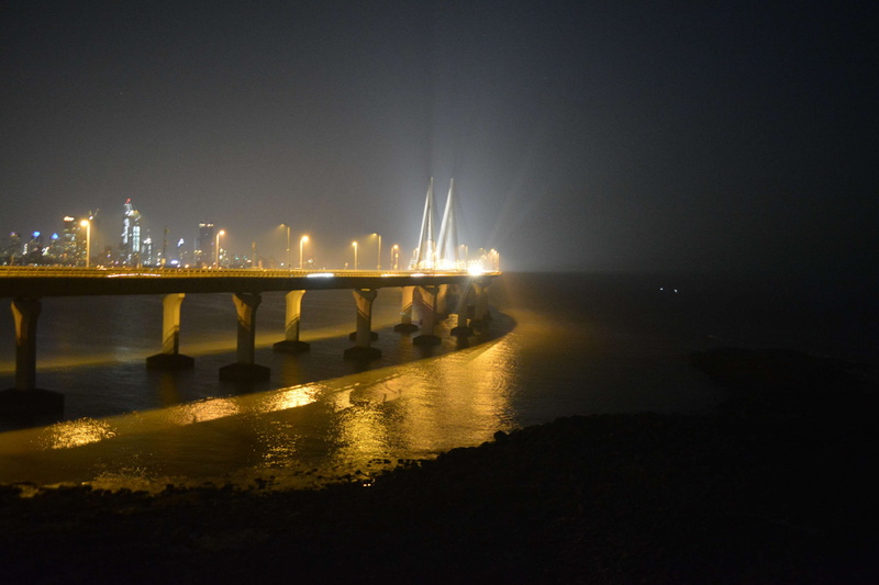 bridge, night, reflection, illuminated, sky, outdoors, sea, bridge - man made structure, architecture, nature, bandra sea link, water, connection, no people
