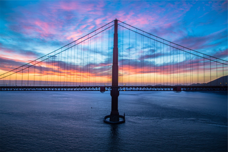 hour, nature, golden, San Francisco, full, city, bridge - man made structure, water, illuminated, suspension, connection, suspension bridge, 1080P, bridge