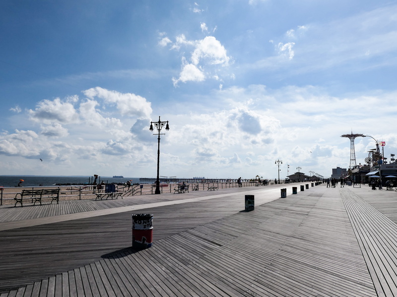 day, Beaches, boardwalk, sea, Urban, outdoors, white, cloud - sky, brooklyn, footpath, island, street, coney, Clouds, built structure, ocean, Summer, street light