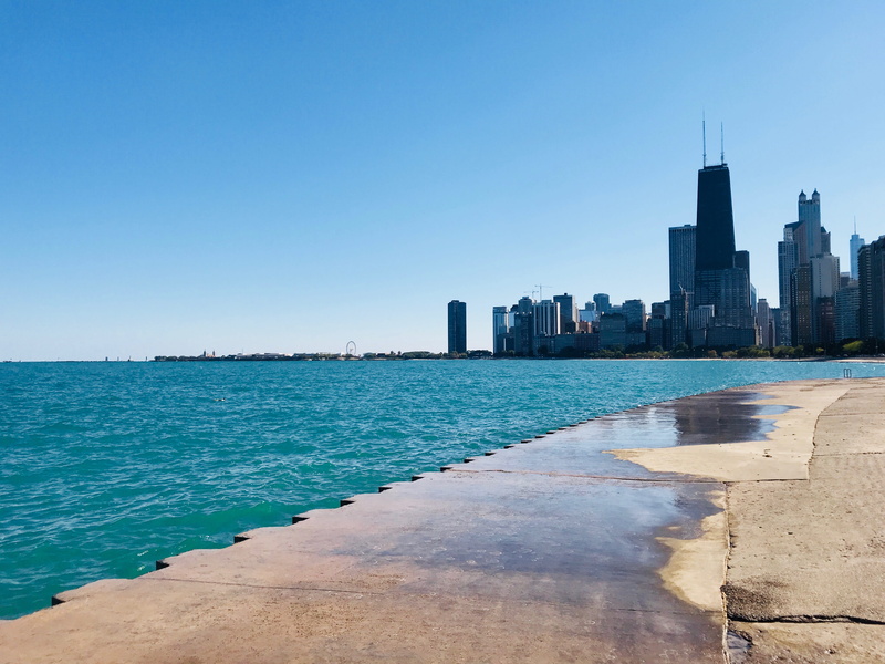 chicago, architecture, urban skyline, modern, no people, clear sky, cityscape, day, blue, beach, built structure, nature, building exterior, john hancock