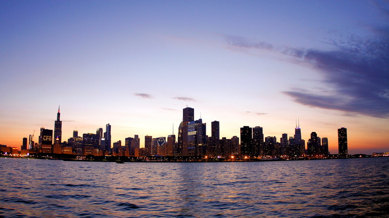 blue sky, sunset, uSA, Fisheye, lakefront, building Exterior, John Hancock, Chicago  skyline, night, famous Place, skyline, manhattan - New York City, architecture