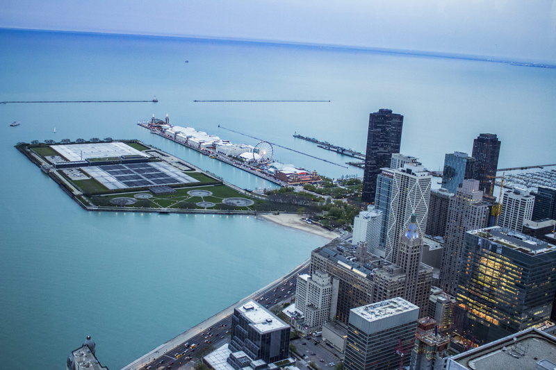 aerial view, chicago, modern, town, skyscraper, building exterior, high angle view, day, office building exterior, residential district, outdoors, john hancock tower