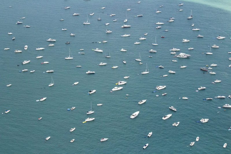 aerial view, outdoors, ships, beach, blue, large group of objects, yacht, water, day, sails, beauty in nature, backgrounds, textile, high angle view, group of animals