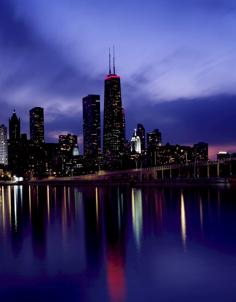 highrise, city, sears tower, dusk, nightlife, tall - high, buildings, willis tower, skyscraper, building exterior, illuminated, purple, downtown, illinois