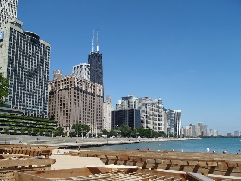 cityscape, Chicago, skyscraper, clear sky, outdoors, beach, chicago, sky, willis sears tower, office building exterior, 4K, blue, nature, Illinois, financial district