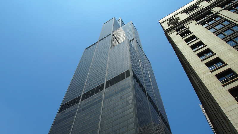 financial district, clear sky, glass - material, modern, building, 4K, nature, sears tower, building exterior, america, big city, built structure, skyscraper