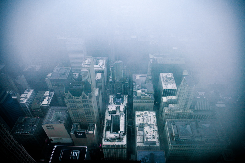urban skyline, high, fog, smog, building, haze, landscape, clouds, residential district, city, city life, sky, skyscraper, office building exterior, willis tower