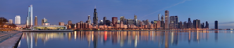city lights, Sears Tower, triple screen, cityscape, Chicago, 5K, city
