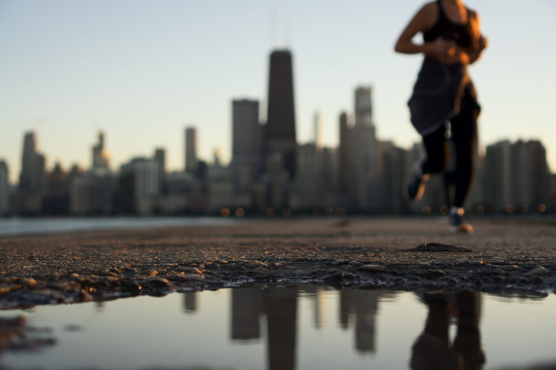 working out, united states, body, walking, women, cityscape, near, sport, woman, activity, architecture, running, lifestyles, illinois, fitness, full length