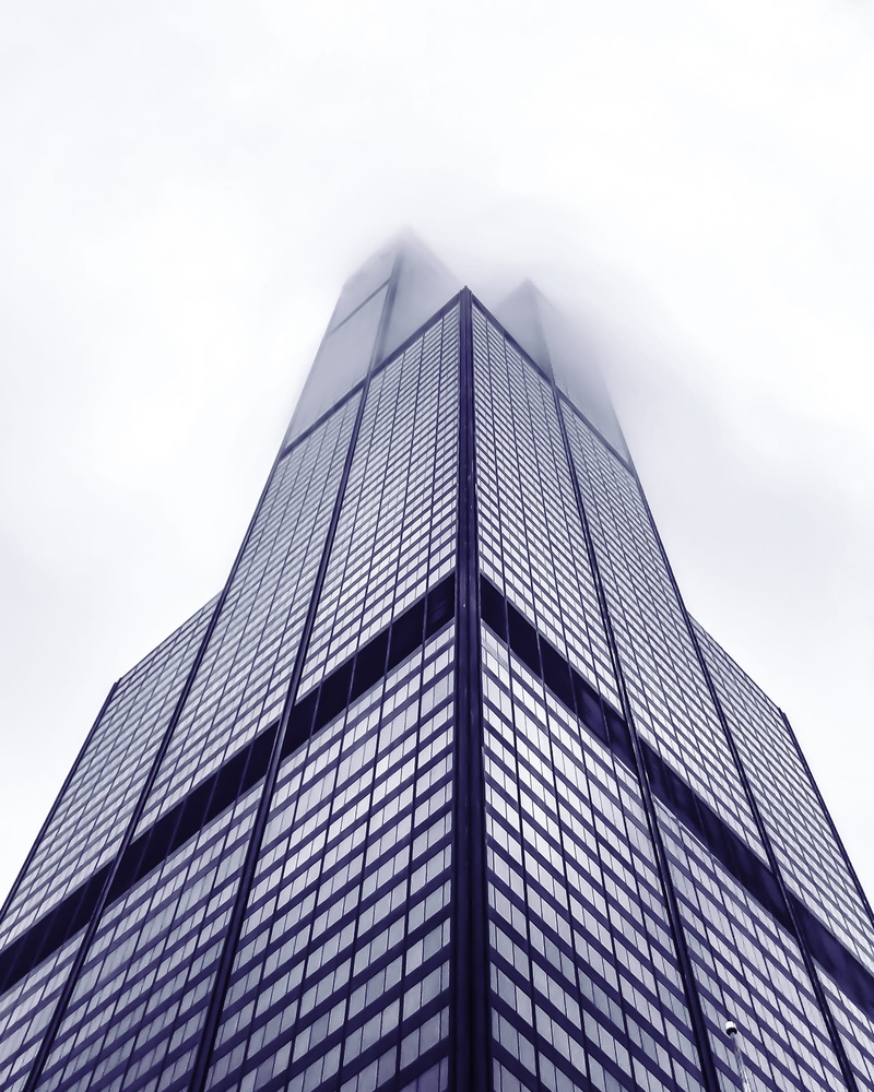 skyscraper, angle, fog, architectural, no people, office, cloud - sky, nature, sears tower, building, built structure, photo, willis, chicago, office building exterior
