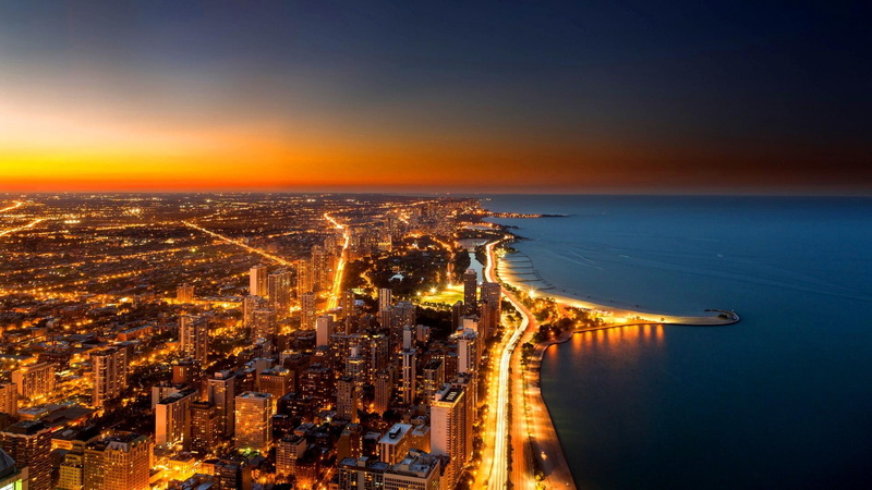 chicago, night, 1080P, skyline, cityscapes, lights, cityscape, skyscrapers, city
