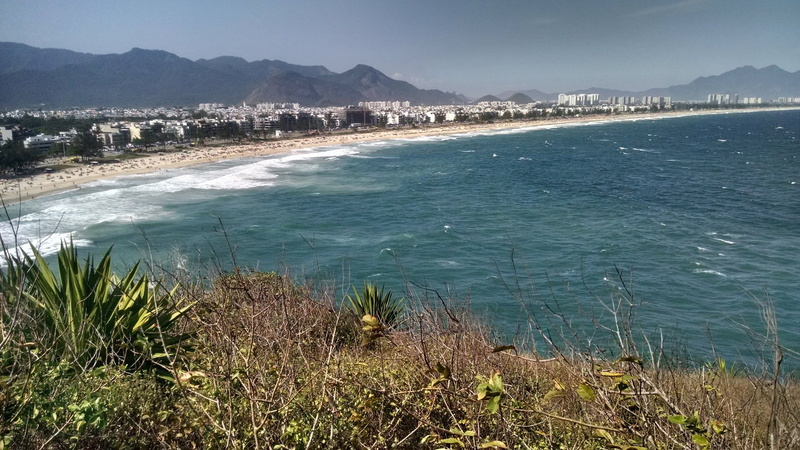 Recreio beach, scenics - nature, tranquil scene, high angle view, beach, outdoors, sky, sea, day, Rio de Janeiro, no people, tranquility, nature, built structure