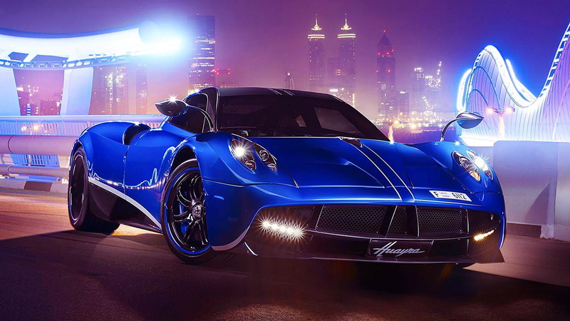 city lights, blue, wealth, architecture, night, mode of transportation, motor vehicle, transportation, street, supercar, nightlife, land vehicle, luxury