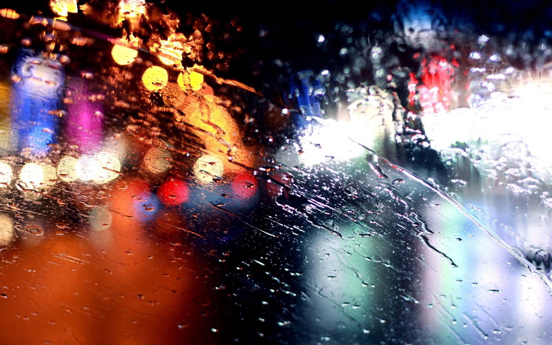rain, water on glass, bokeh, 2K