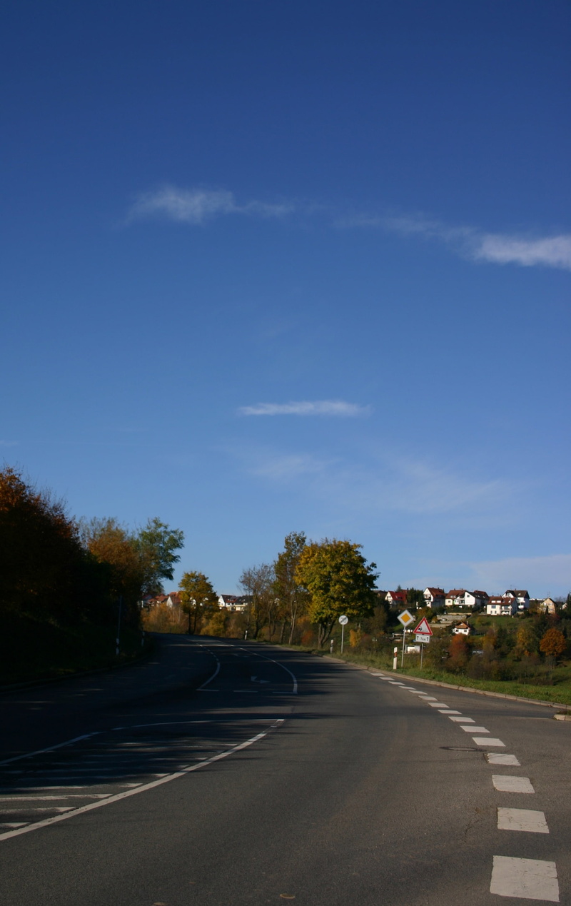 traffic, asphalt, no people, tree, road, long, bend, day, car, outdoors, nature, diminishing perspective, street, curve, plant, transportation, curvy, small town