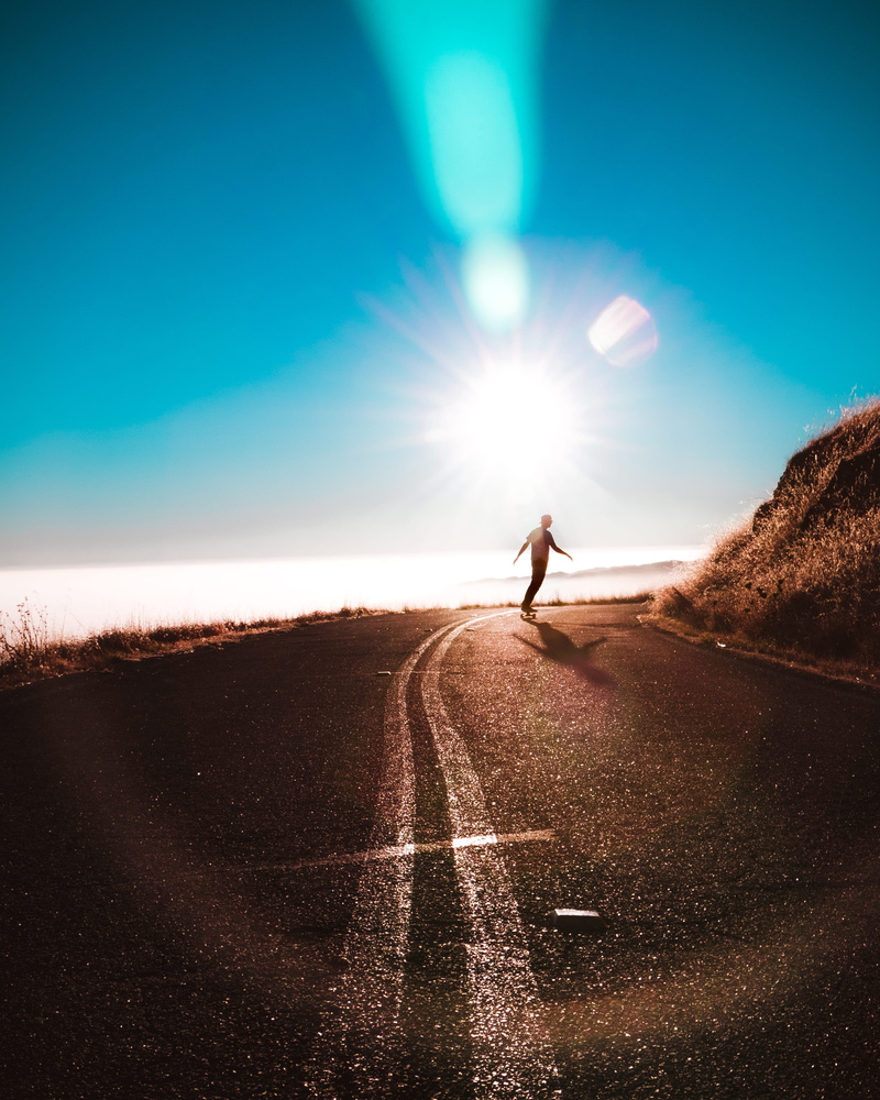 double line, line, sky, 4K, sun, men, lens flare, side view, leisure activity, outdoors, sport, daytime, skaeboarder, beauty in nature, silhouette, sunlight